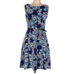 Tommy Hilfiger SZ 10 blue floral belted sleeveless dress work career boho